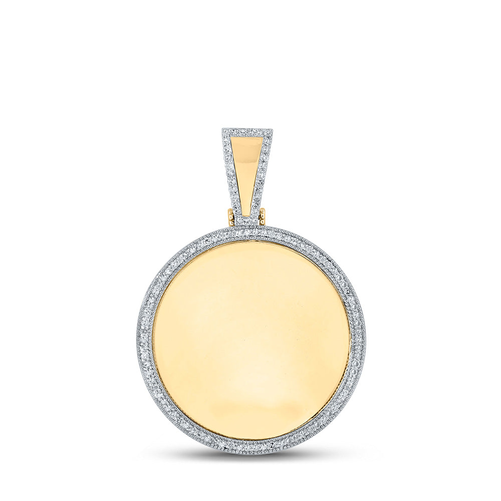 10K Yellow Gold Mens Round Diamond Circle Picture Memory Pendant 5/8 Cttw, Length: 1.91 In, Width: 1.3 In
