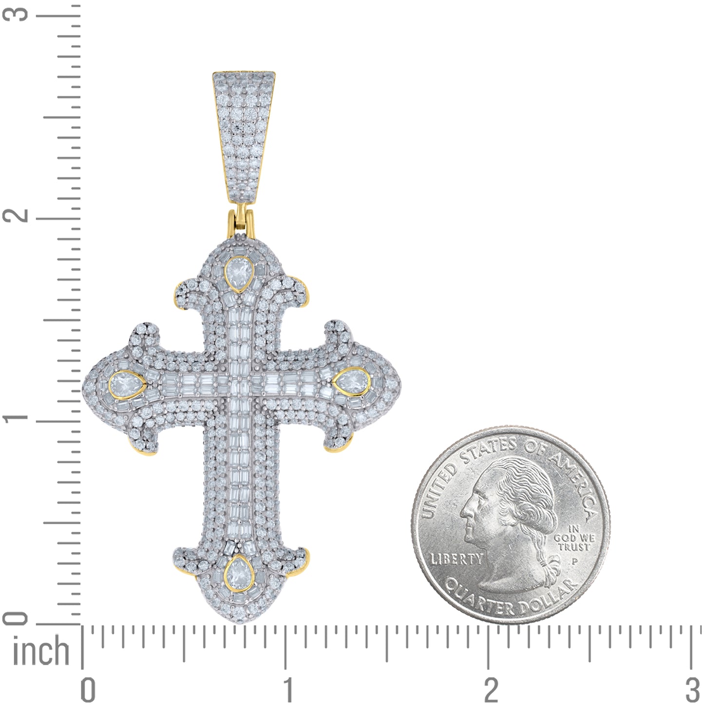 Sterling Silver Mens Baguette/Pear Round Moissanite Cross Religious Pendant – Elegant Jewelry Gift for Birthday, Anniversary, Engagement, Wedding