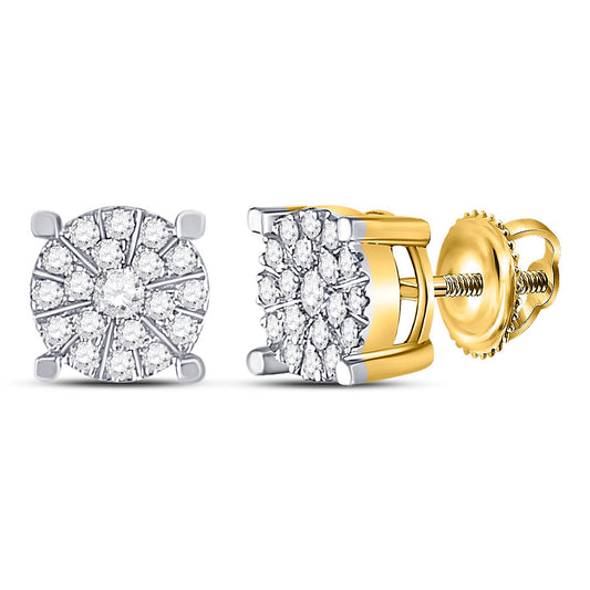 10K Yellow Gold Womens Round Diamond Fashion Cluster Earrings 1/4 Cttw, Length: 0.26 In, Width: 0.22 In