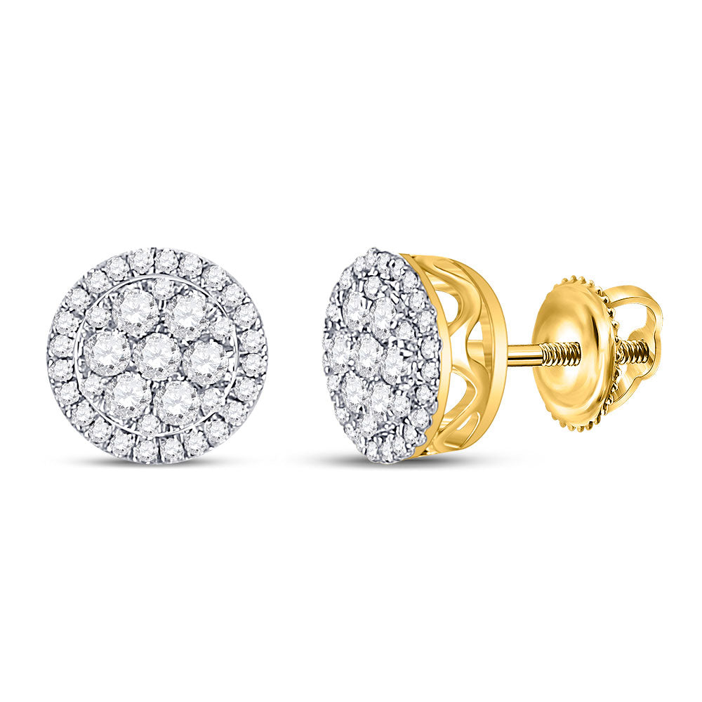 10K Yellow Gold Womens Round Diamond Circle Cluster Earrings 1/4 Cttw, Length: 0.33 In, Width: 0.33 In