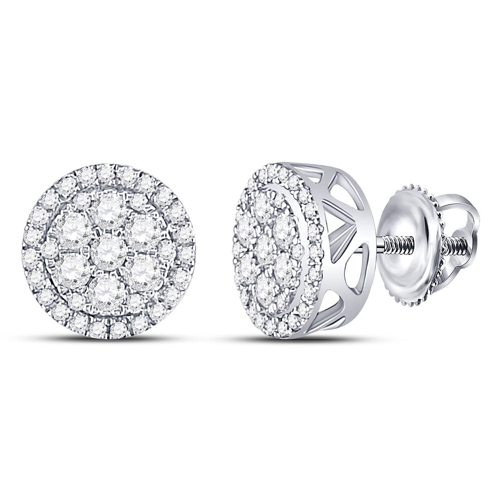 10K White Or Yellow Gold Womens Round Diamond Flower Cluster Earrings