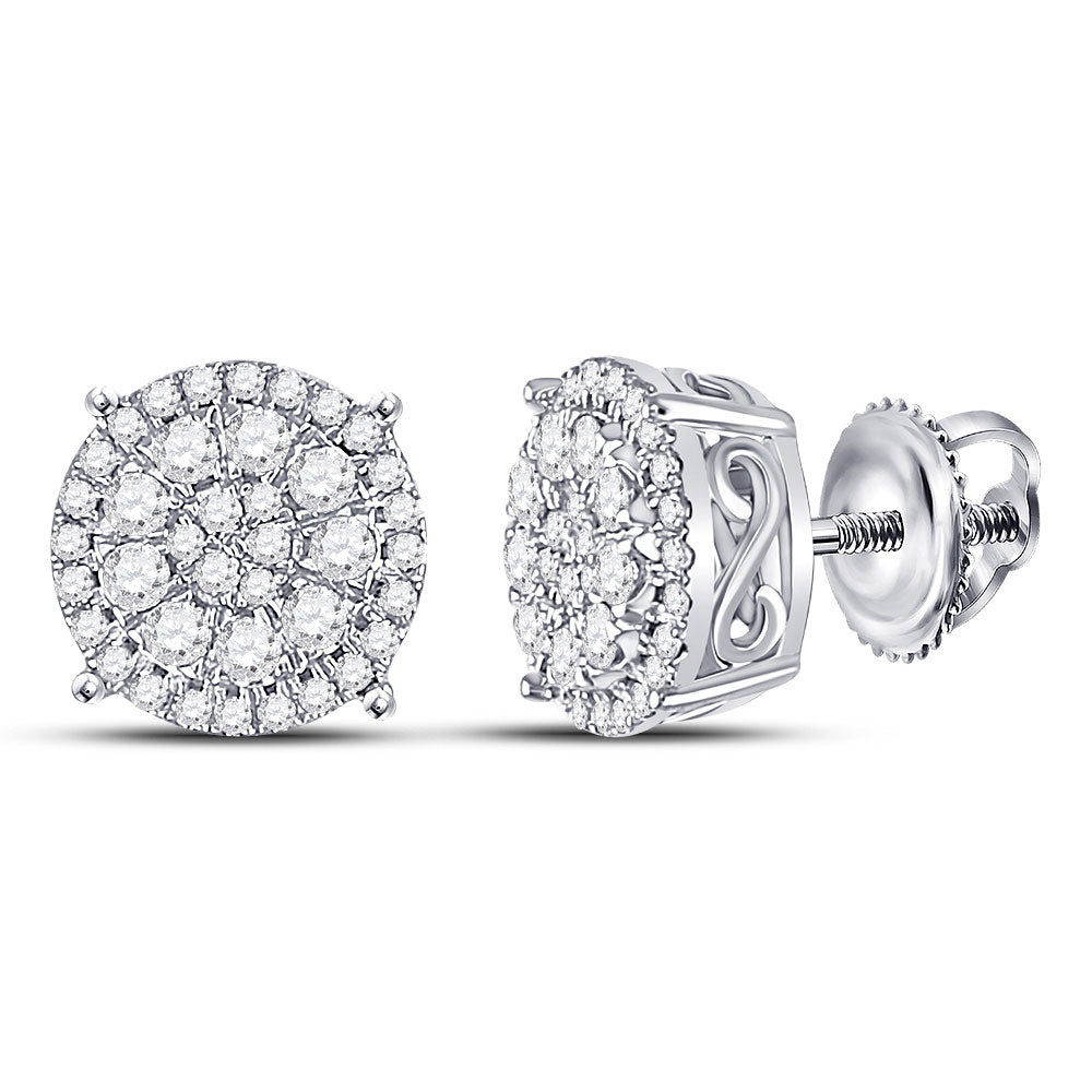 10K White Or Yellow Gold Womens Round Diamond Fashion Cluster Earrings