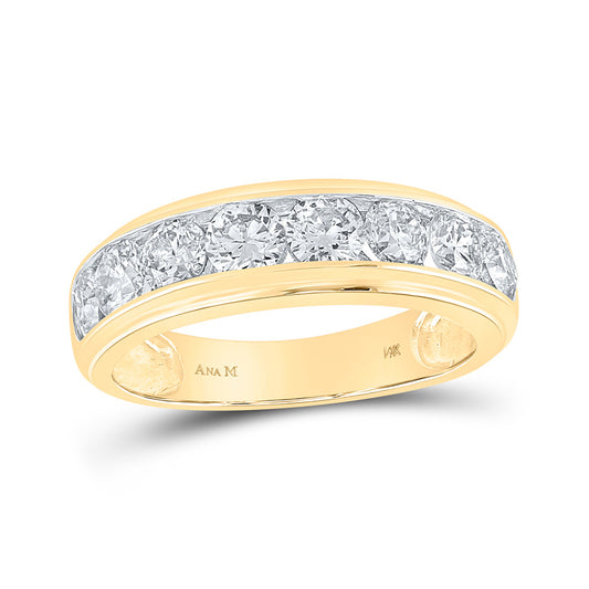 14K Yellow Gold Mens Round Diamond Wedding Single Row Band Ring 2 Cttw, Mens Size: 7-13