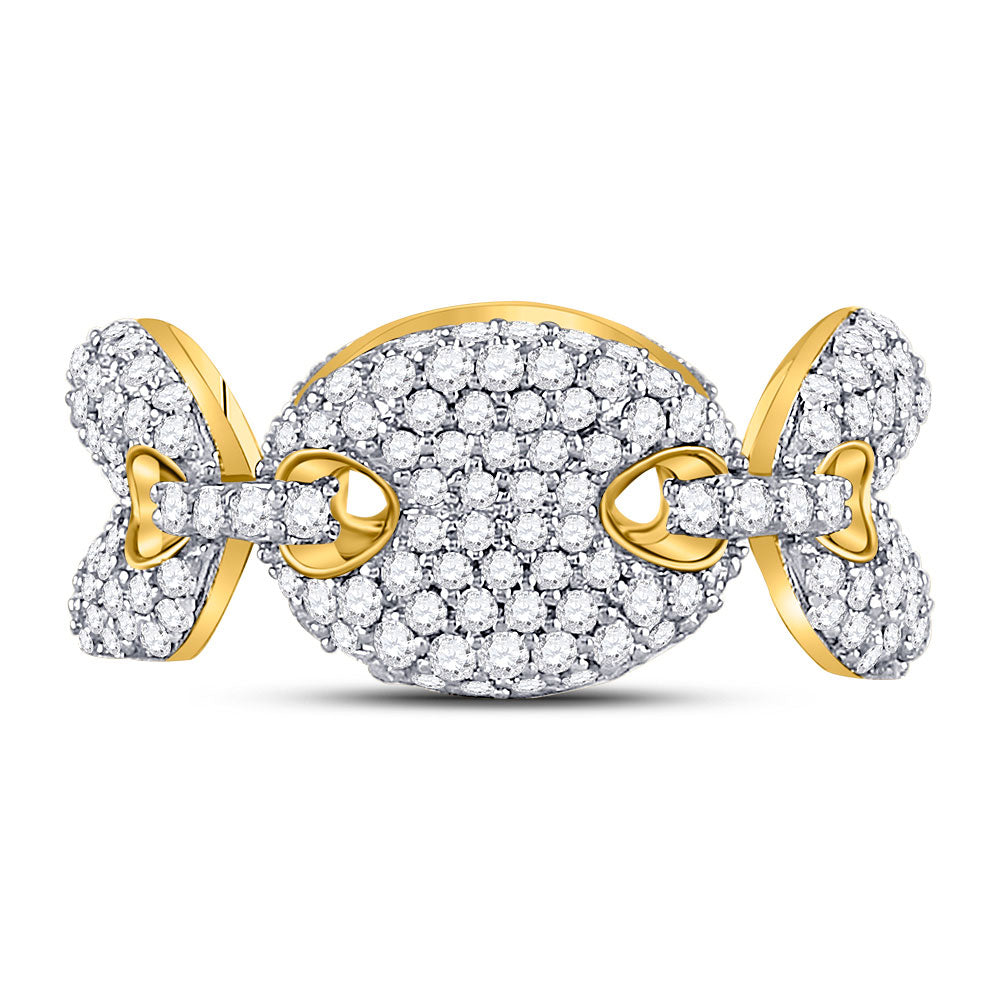10K Yellow Gold Mens Round Diamond Statement Link Band Ring 2 Cttw, Mens Size: 7-13