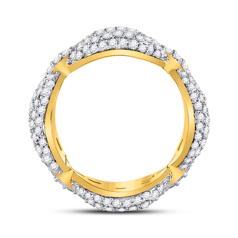 10K Yellow Gold Mens Round Diamond Statement Link Band Ring 2 Cttw, Mens Size: 7-13