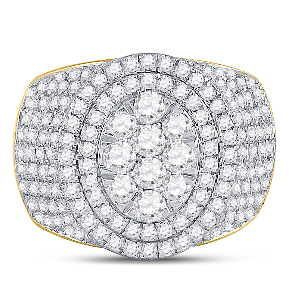 10K Yellow Gold Mens Round Diamond Statement Cluster Ring 2-1/2 Cttw, Mens Size: 7-13