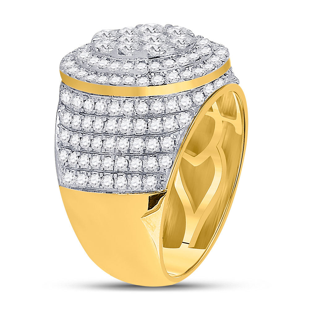 10K Yellow Gold Mens Round Diamond Statement Cluster Ring 2-1/2 Cttw, Mens Size: 7-13