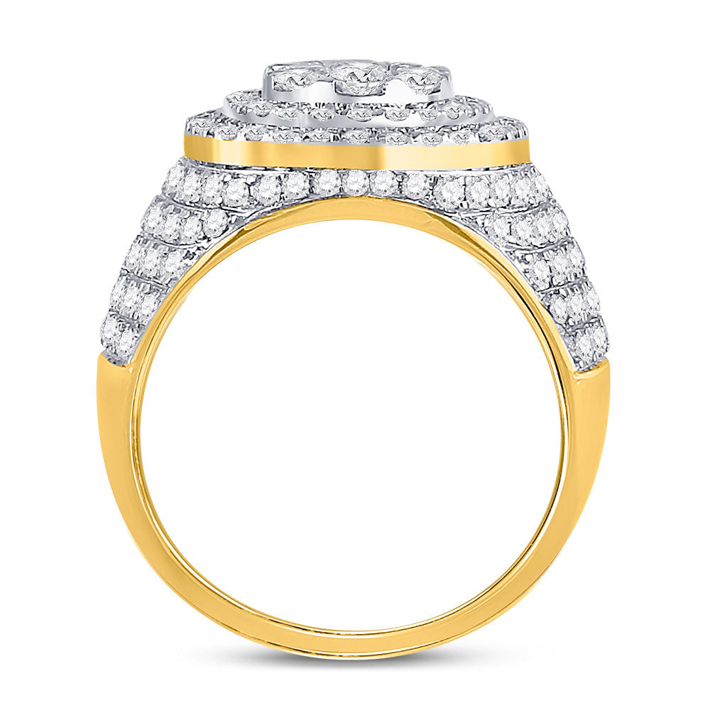 10K Yellow Gold Mens Round Diamond Statement Cluster Ring 2-1/2 Cttw, Mens Size: 7-13