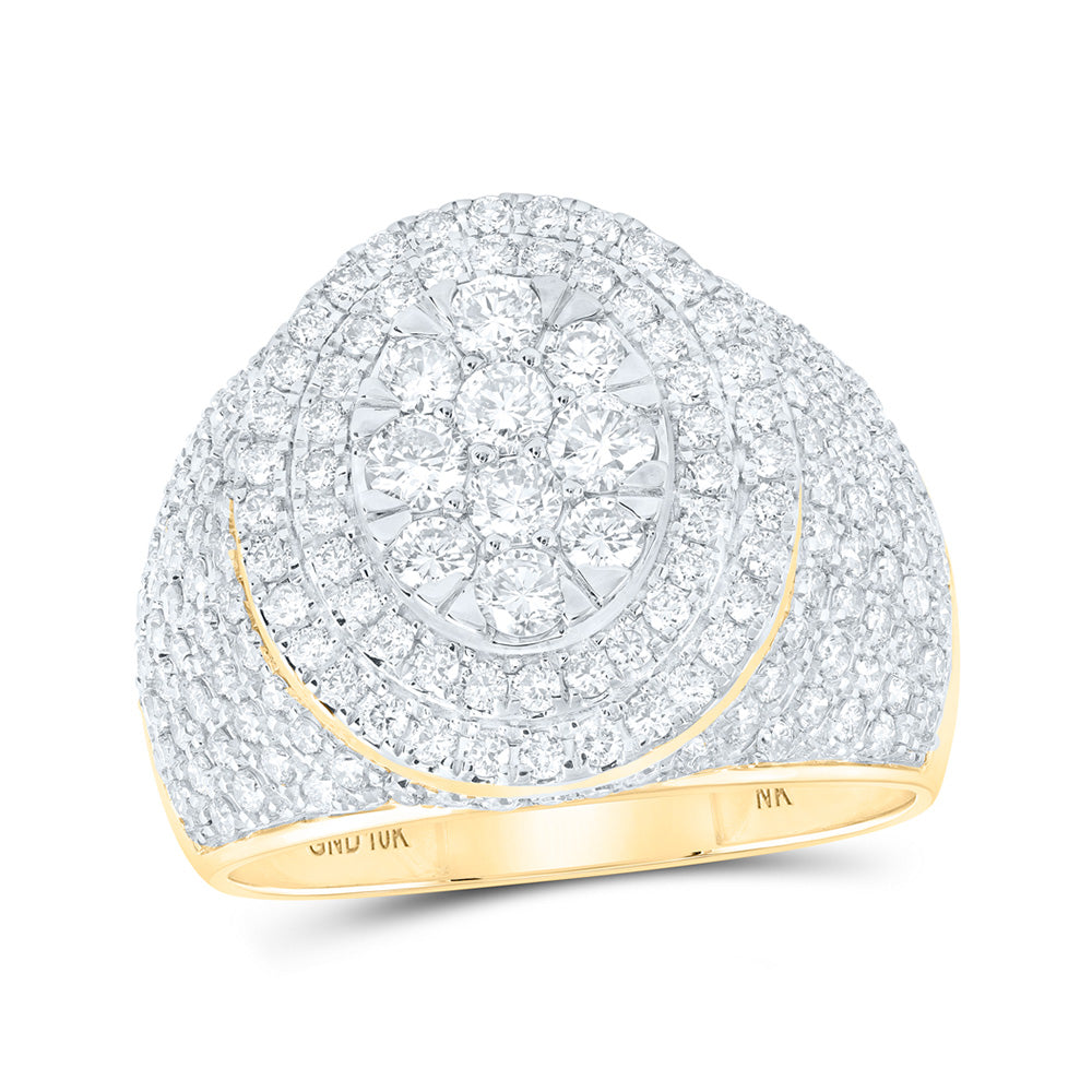 10K Yellow Gold Mens Round Diamond Statement Cluster Ring 2-1/2 Cttw, Mens Size: 7-13