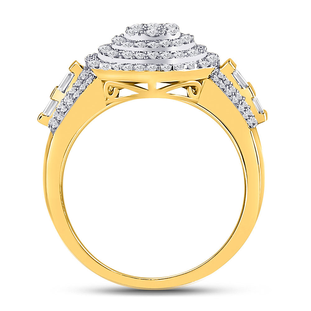 10K Two-tone Gold Mens Round Diamond Circle Flower Cluster Ring 1-1/5 Cttw, Mens Size: 7-13
