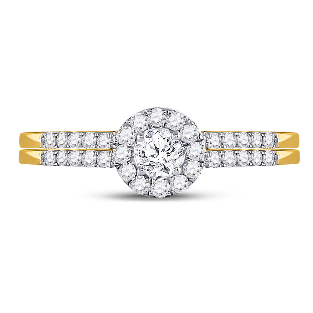 10K Yellow Gold Round Diamond Bridal Wedding Ring Band Set 1/2 Cttw, Womens Size: 5-10