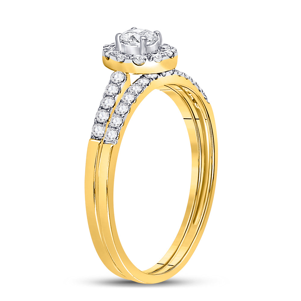 10K Yellow Gold Round Diamond Bridal Wedding Ring Band Set 1/2 Cttw, Womens Size: 5-10