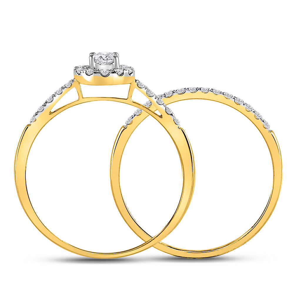 10K Yellow Gold Round Diamond Bridal Wedding Ring Band Set 1/2 Cttw, Womens Size: 5-10