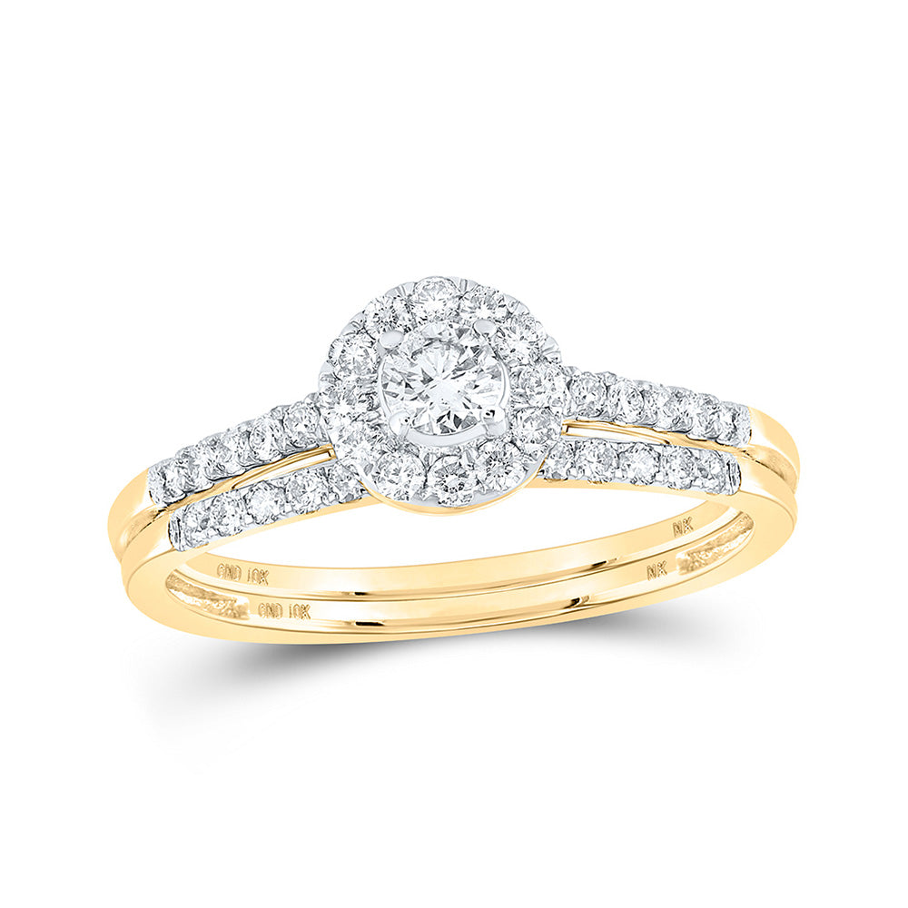 10K Yellow Gold Round Diamond Bridal Wedding Ring Band Set 1/2 Cttw, Womens Size: 5-10