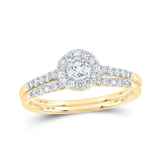 10K Yellow Gold Round Diamond Bridal Wedding Ring Band Set 1/2 Cttw, Womens Size: 5-10
