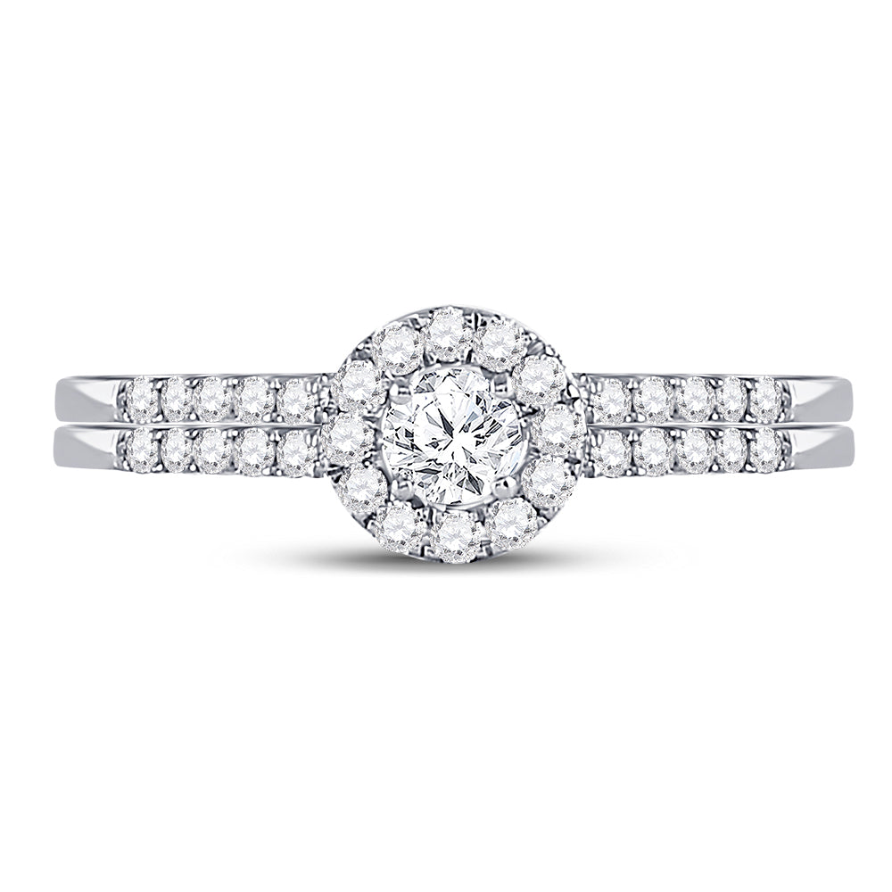 10K White Gold Round Diamond Bridal Wedding Ring Band Set 1/2 Cttw, Womens Size: 5-10