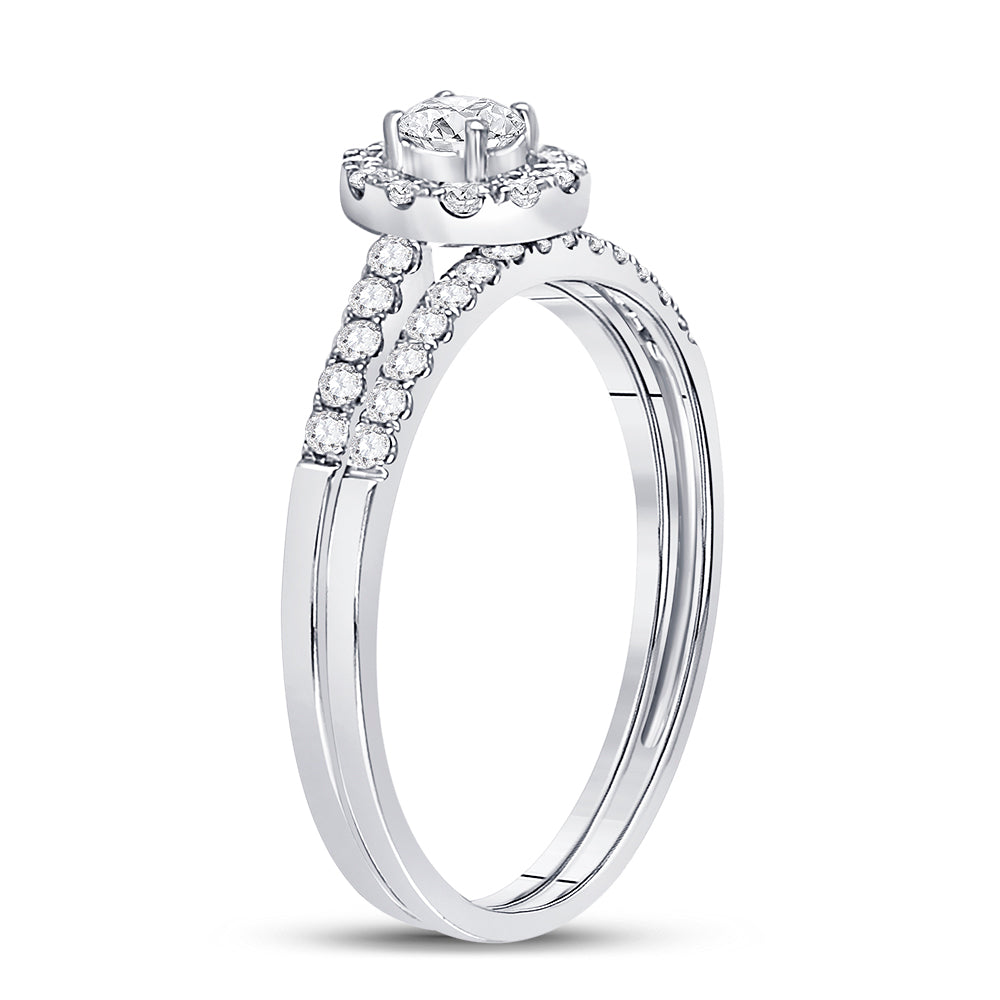 10K White Gold Round Diamond Bridal Wedding Ring Band Set 1/2 Cttw, Womens Size: 5-10