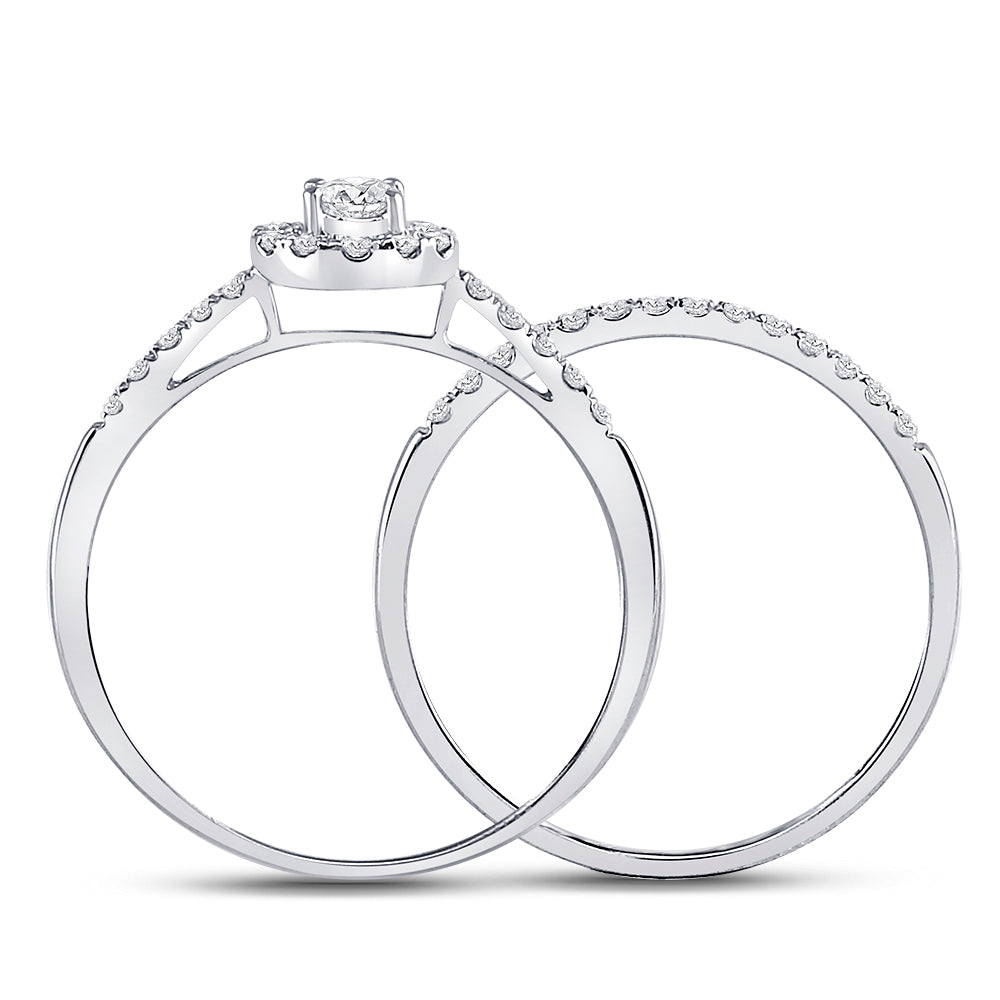 10K White Gold Round Diamond Bridal Wedding Ring Band Set 1/2 Cttw, Womens Size: 5-10