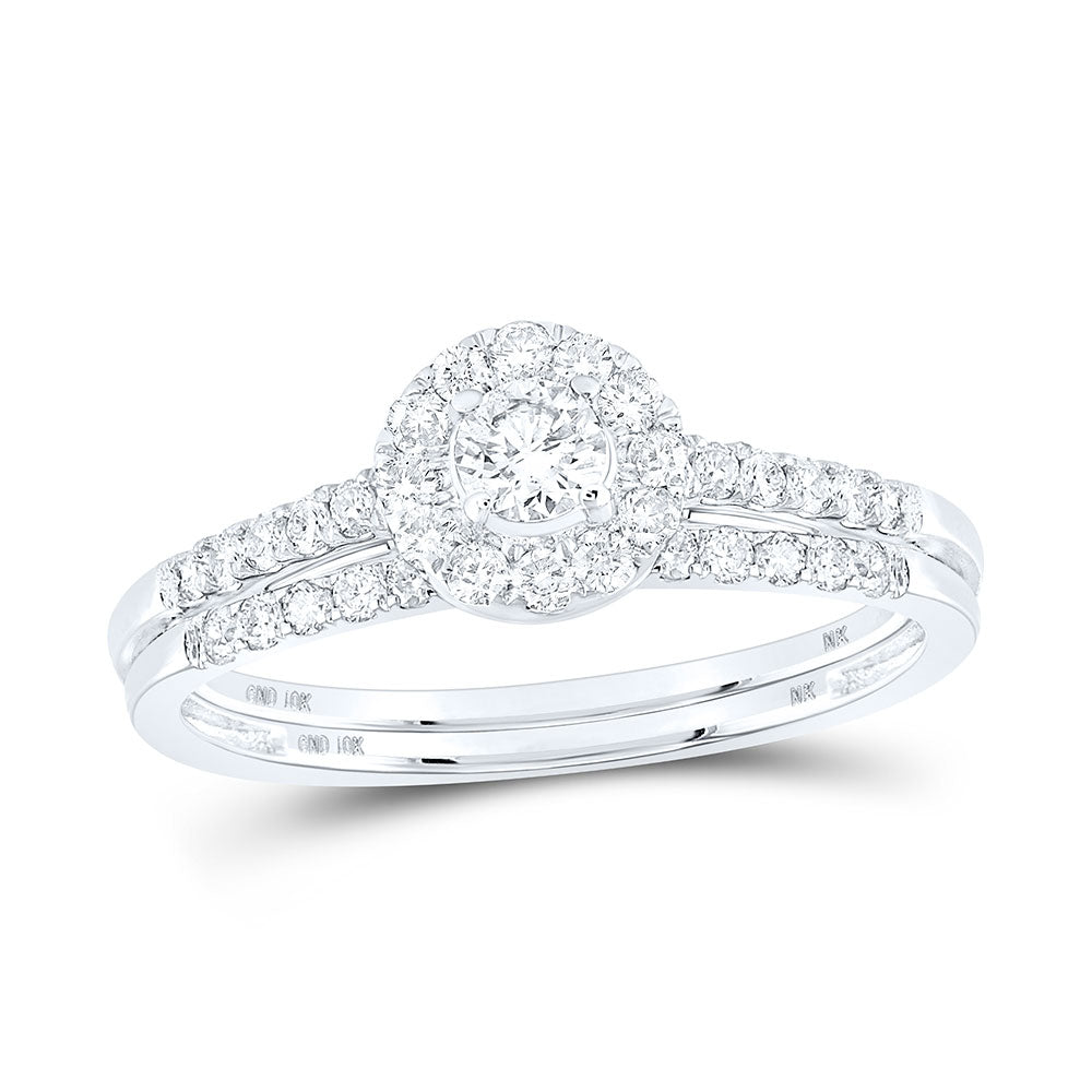 10K White Gold Round Diamond Bridal Wedding Ring Band Set 1/2 Cttw, Womens Size: 5-10