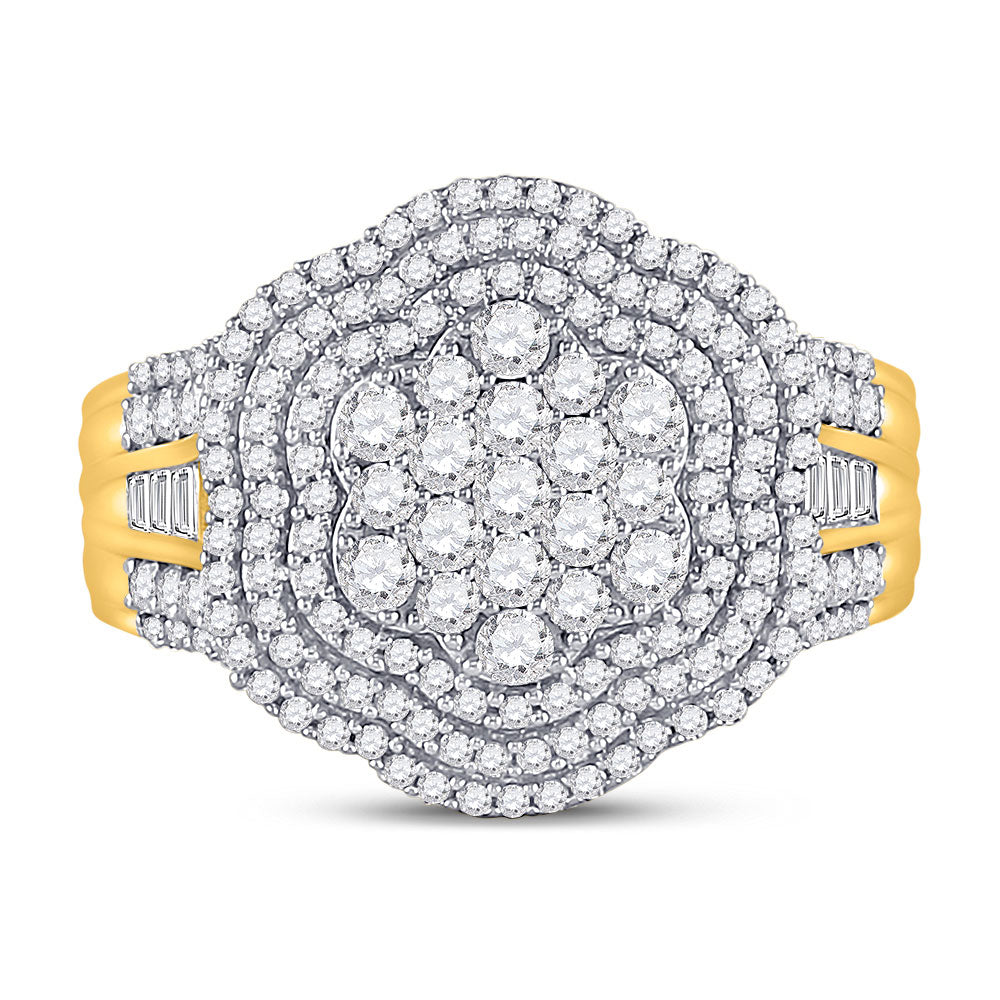 10K Yellow Gold Mens Round Diamond Large Cluster Band Ring 1-1/2 Cttw, Mens Size: 7-13