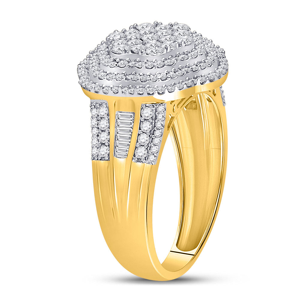 10K Yellow Gold Mens Round Diamond Large Cluster Band Ring 1-1/2 Cttw, Mens Size: 7-13