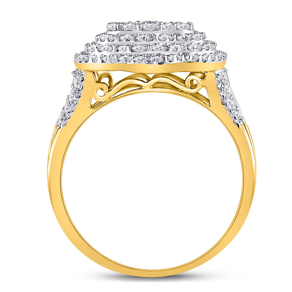 10K Yellow Gold Mens Round Diamond Large Cluster Band Ring 1-1/2 Cttw, Mens Size: 7-13