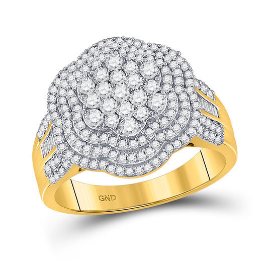 10K Yellow Gold Mens Round Diamond Large Cluster Band Ring 1-1/2 Cttw, Mens Size: 7-13