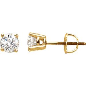 14K Yellow Gold Round 2.8Mm I2, I-J 1/5 Ctw Natural Diamond 4-Prong Stud Earrings With Backs