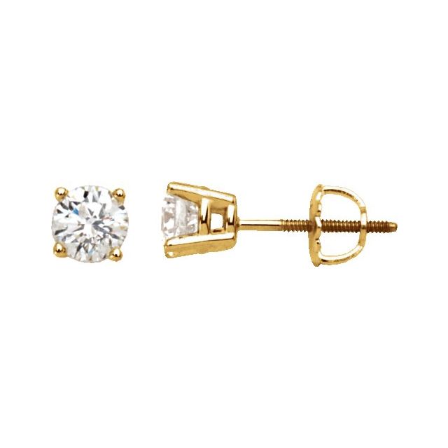 14K Yellow Or White Gold Round Threaded 4-Prong Polished Natural Diamond Stud Earrings With Backs