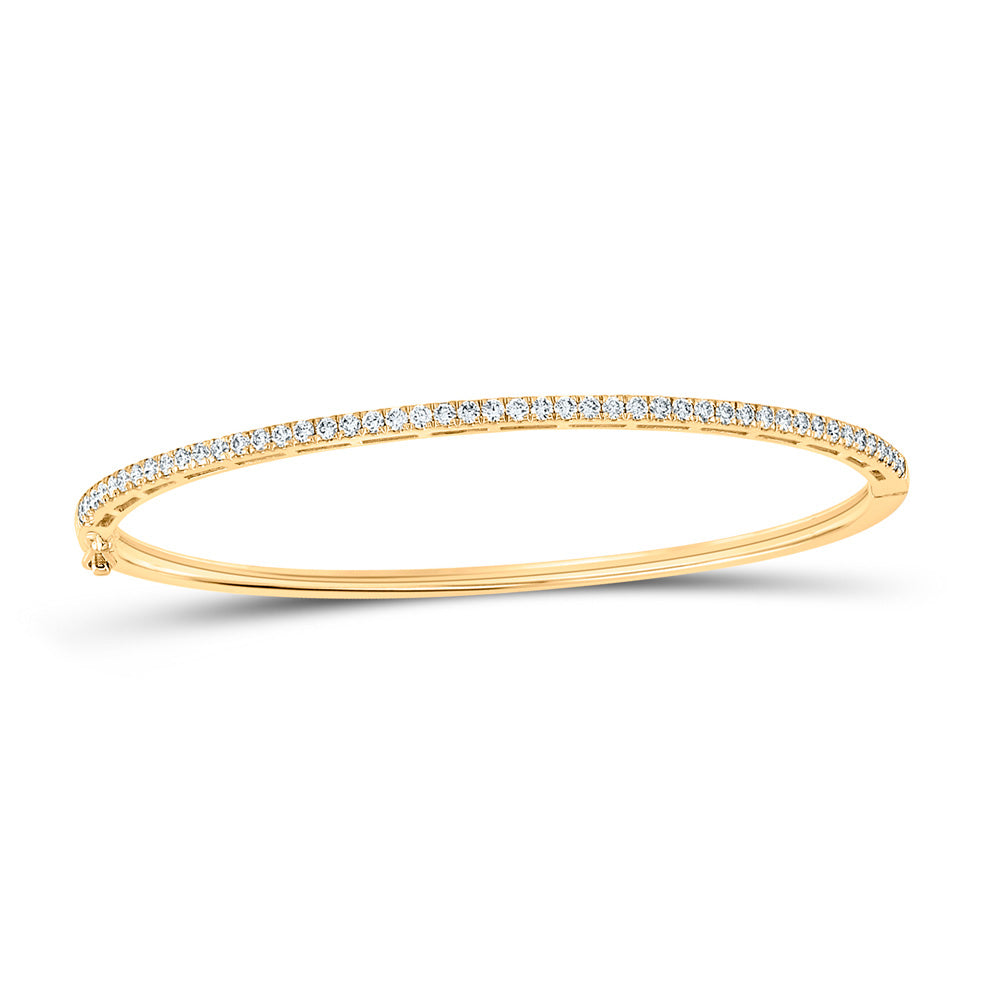 14K Yellow Gold Womens Round Diamond Single Row Bangle Bracelet 1 Cttw