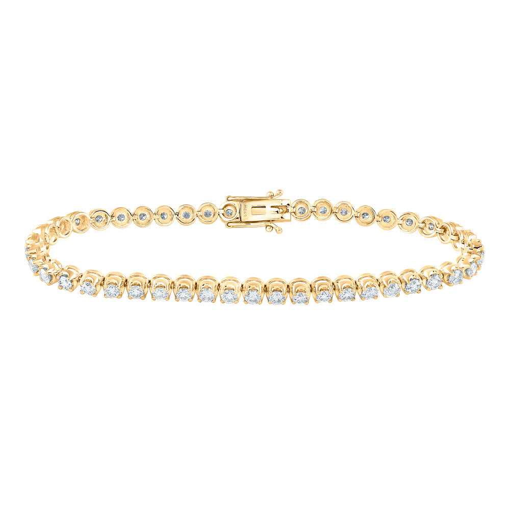 14K Yellow Gold Womens Round Diamond Classic Tennis Bracelet 4 Cttw