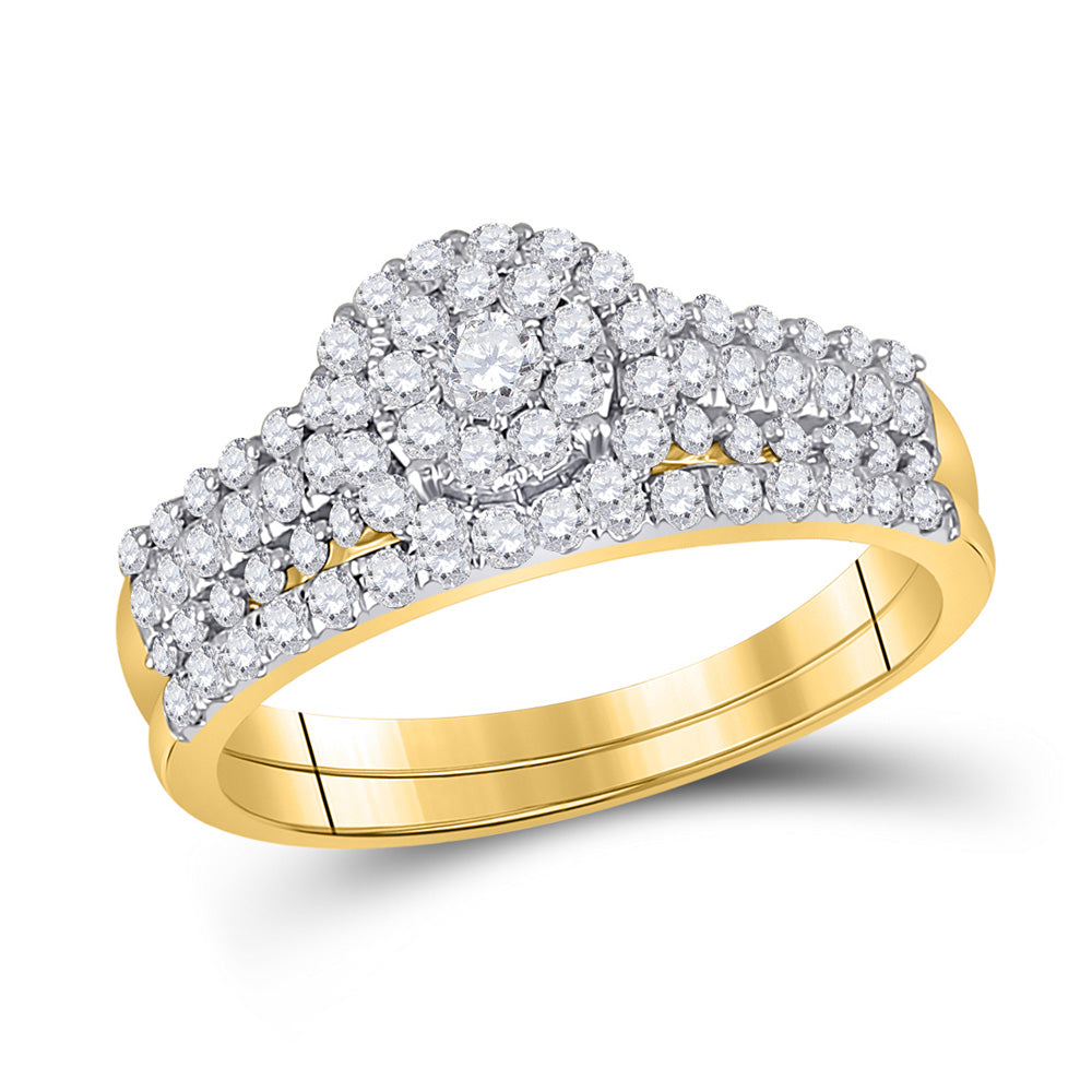 10K Yellow Gold Round Diamond Bridal Wedding Ring Band Set 3/4 Cttw, Womens Size: 5-10
