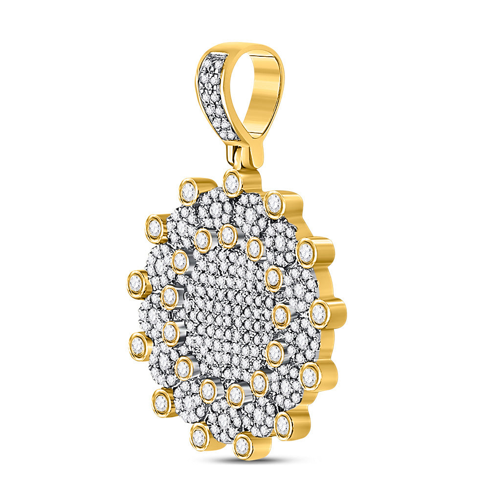 10K Yellow Gold Mens Round Diamond Circle Charm Pendant 1 Cttw, Length: 1.38 In, Width: 0.95 In