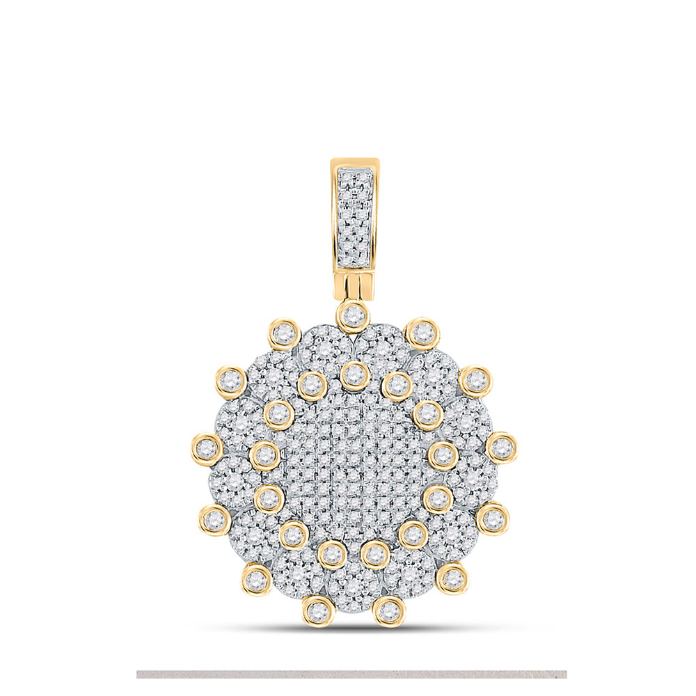 10K Yellow Gold Mens Round Diamond Circle Charm Pendant 1 Cttw, Length: 1.38 In, Width: 0.95 In