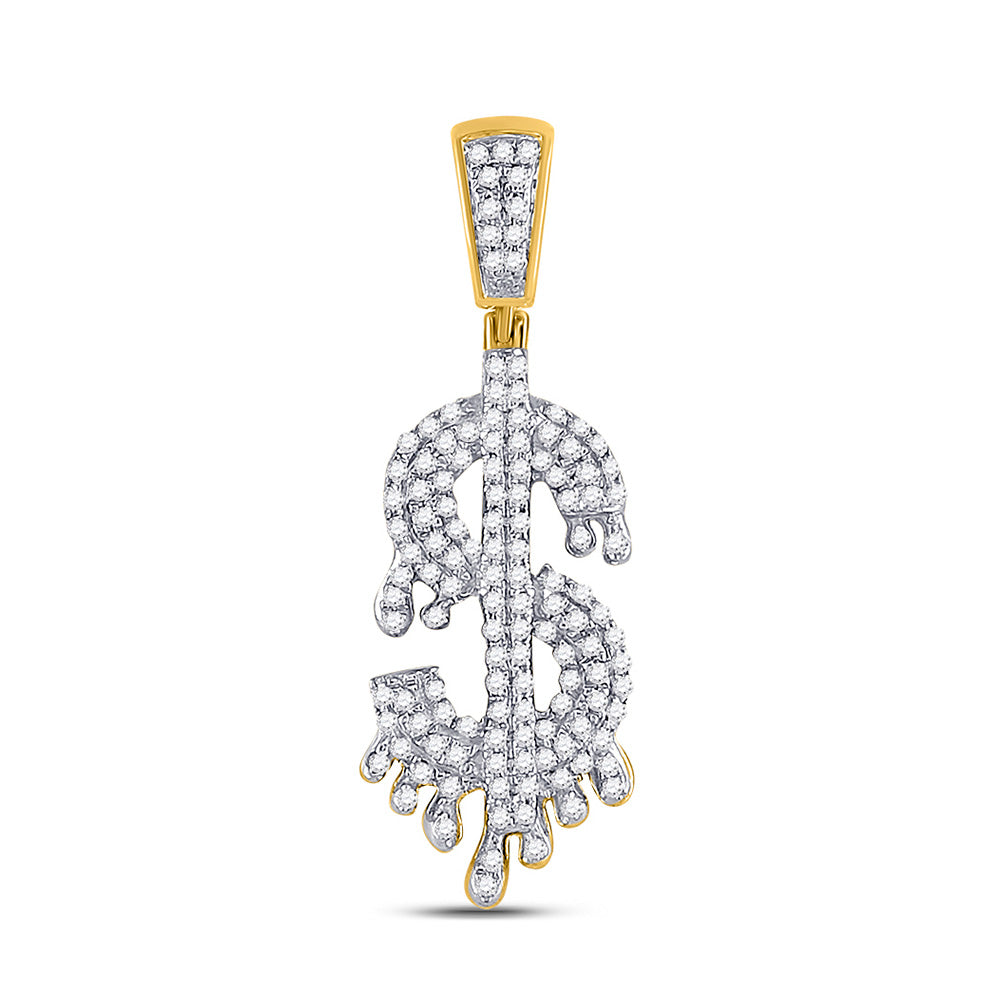 10K Yellow Gold Mens Round Diamond Dollar-Sign Charm Pendant 3/8 Cttw