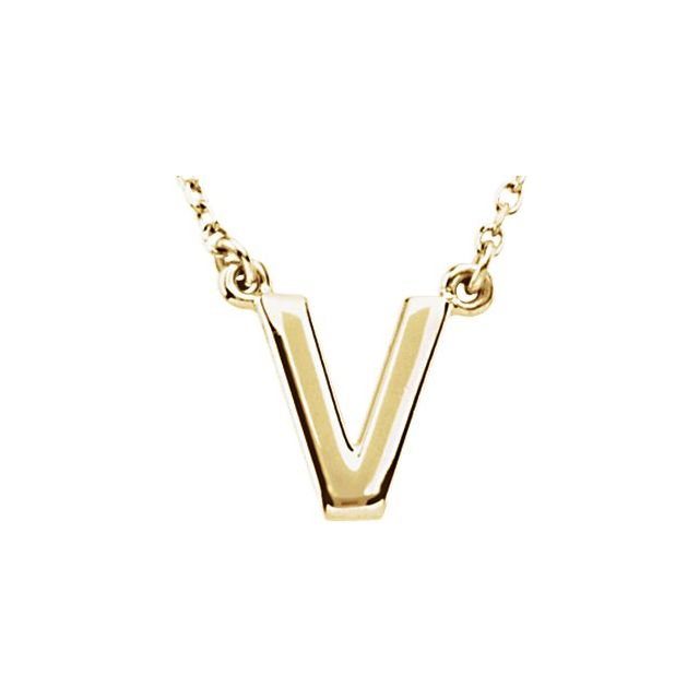 14K Yellow Gold 16 In Polished Block Initial V Necklace