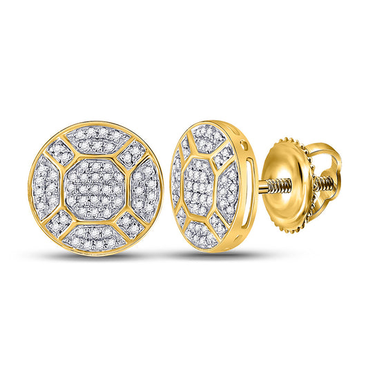 10K Yellow Gold Round Diamond Circle Cluster Earrings 1/3 Cttw