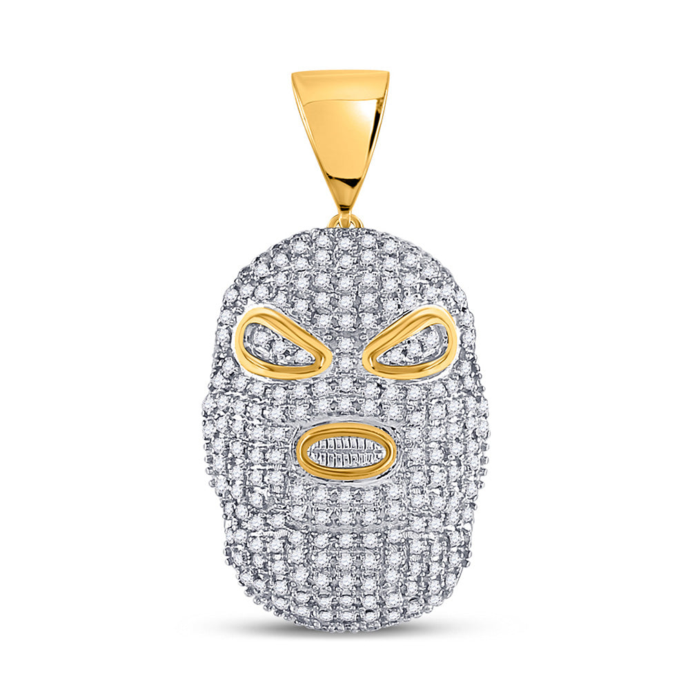 10K Yellow Gold Mens Round Diamond Hood Mask Charm Pendant 5/8 Cttw, Length: 1.3 In, Width: 0.66 In