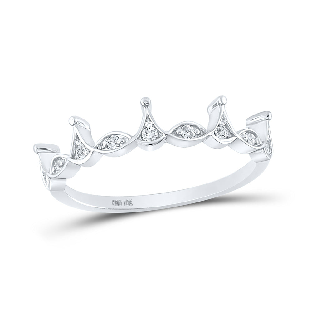 10K Yellow Or White Or Rose Gold Womens Round Diamond Crown Stackable Band Ring , Womens Size: 5-10