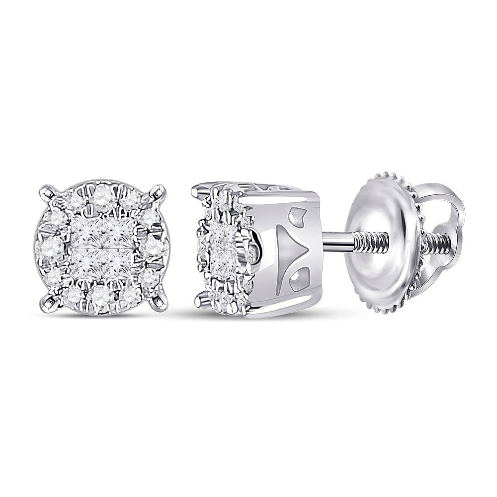 14K Yellow Or Rose Or White Gold Womens Princess Diamond Round Cluster Earrings 1/6 Cttw, Length: 0.2 In, Width: 0.2 In