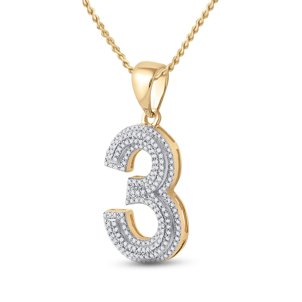 10K Yellow Gold Mens Round Diamond Number Charm Pendant