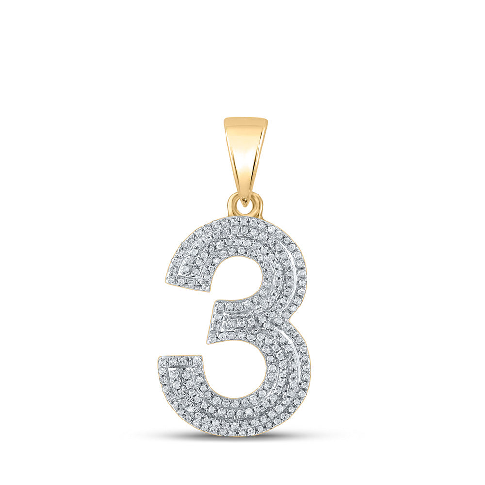 10K Yellow Gold Mens Round Diamond Number Charm Pendant