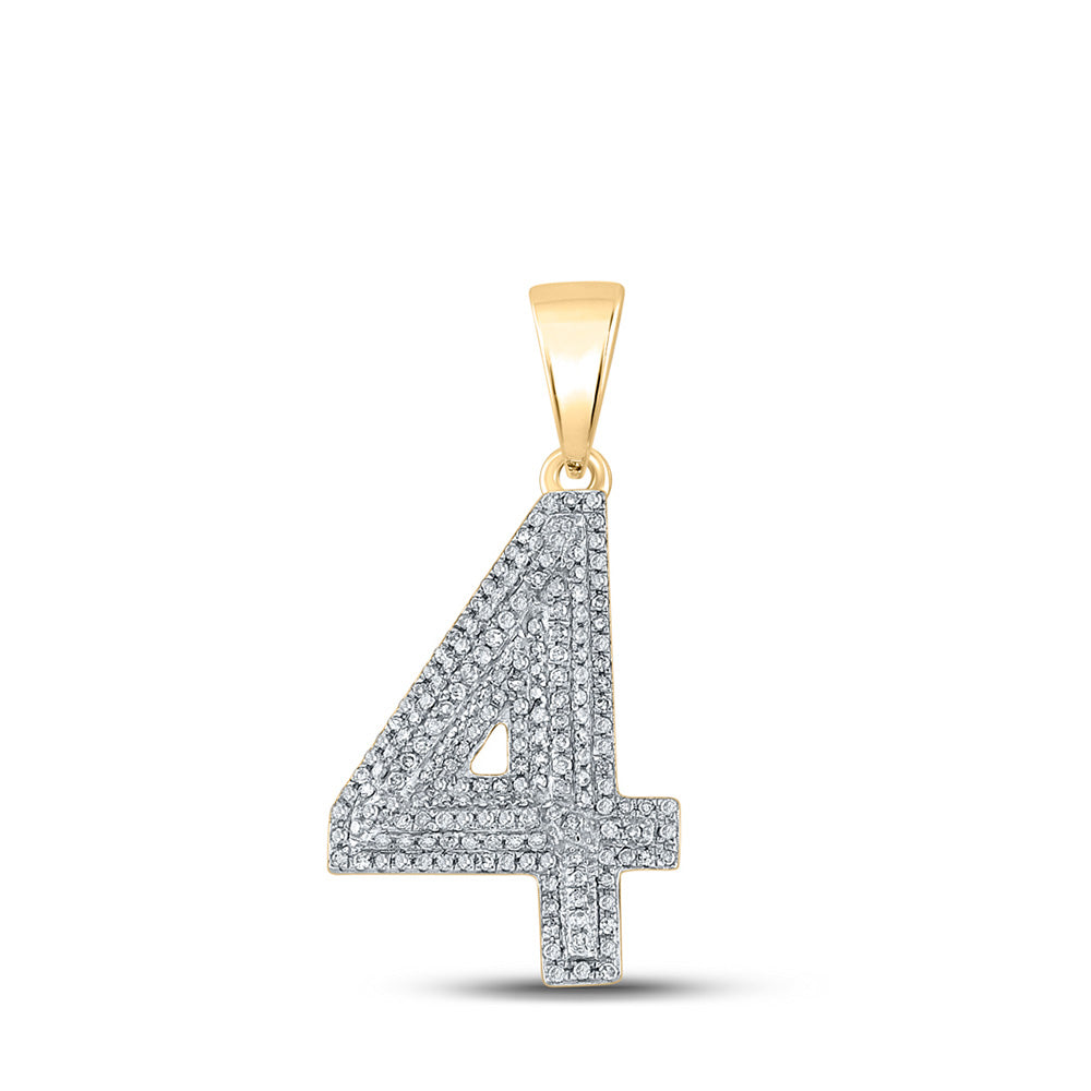 10K Yellow Gold Mens Round Diamond Number Charm Pendant