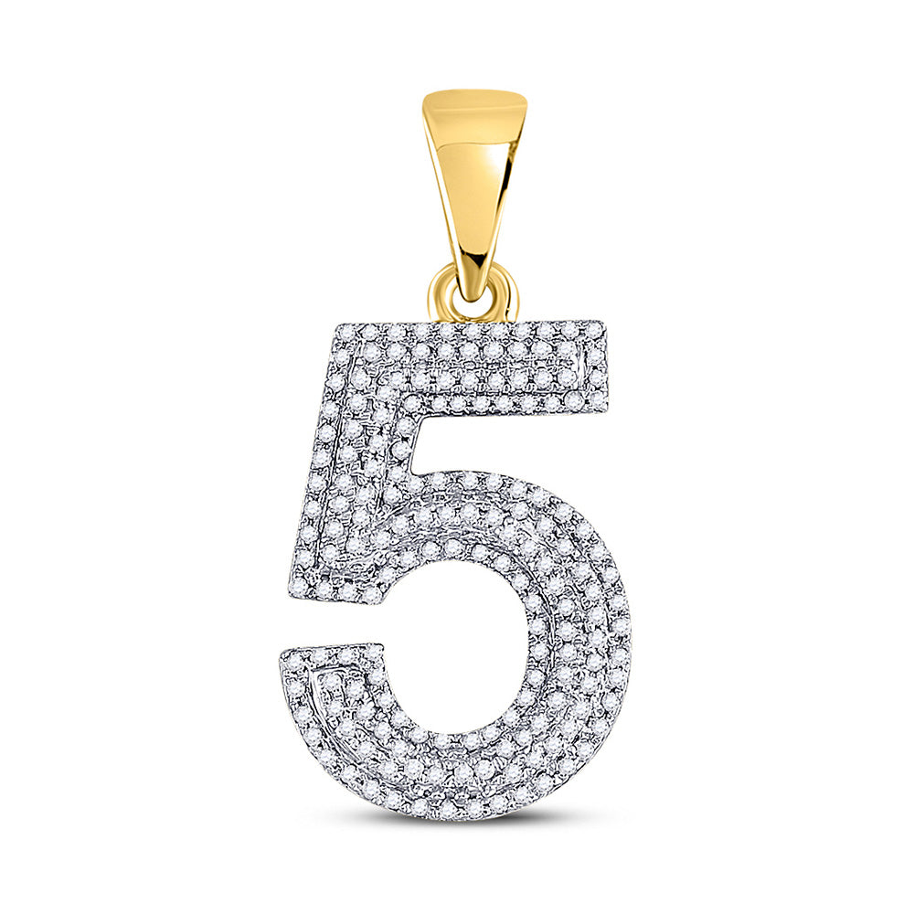 10K Yellow Gold Mens Round Diamond Number Charm Pendant