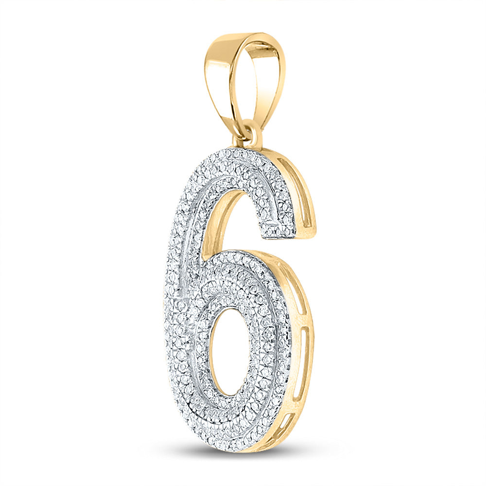 10K Yellow Gold Mens Round Diamond Number Charm Pendant