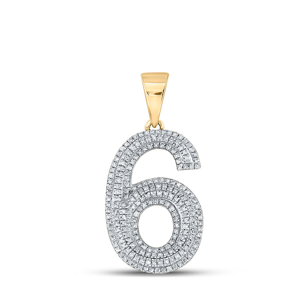 10K Yellow Gold Mens Round Diamond Number Charm Pendant
