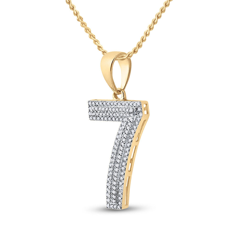 10K Yellow Gold Mens Round Diamond Number Charm Pendant