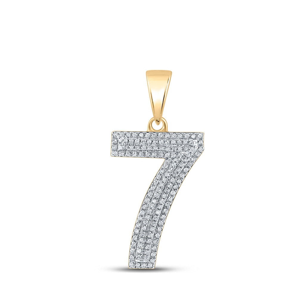 10K Yellow Gold Mens Round Diamond Number Charm Pendant
