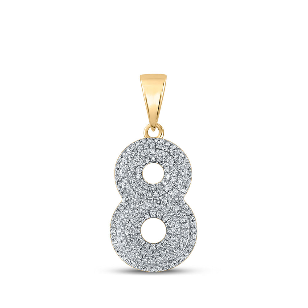 10K Yellow Gold Mens Round Diamond Number Charm Pendant