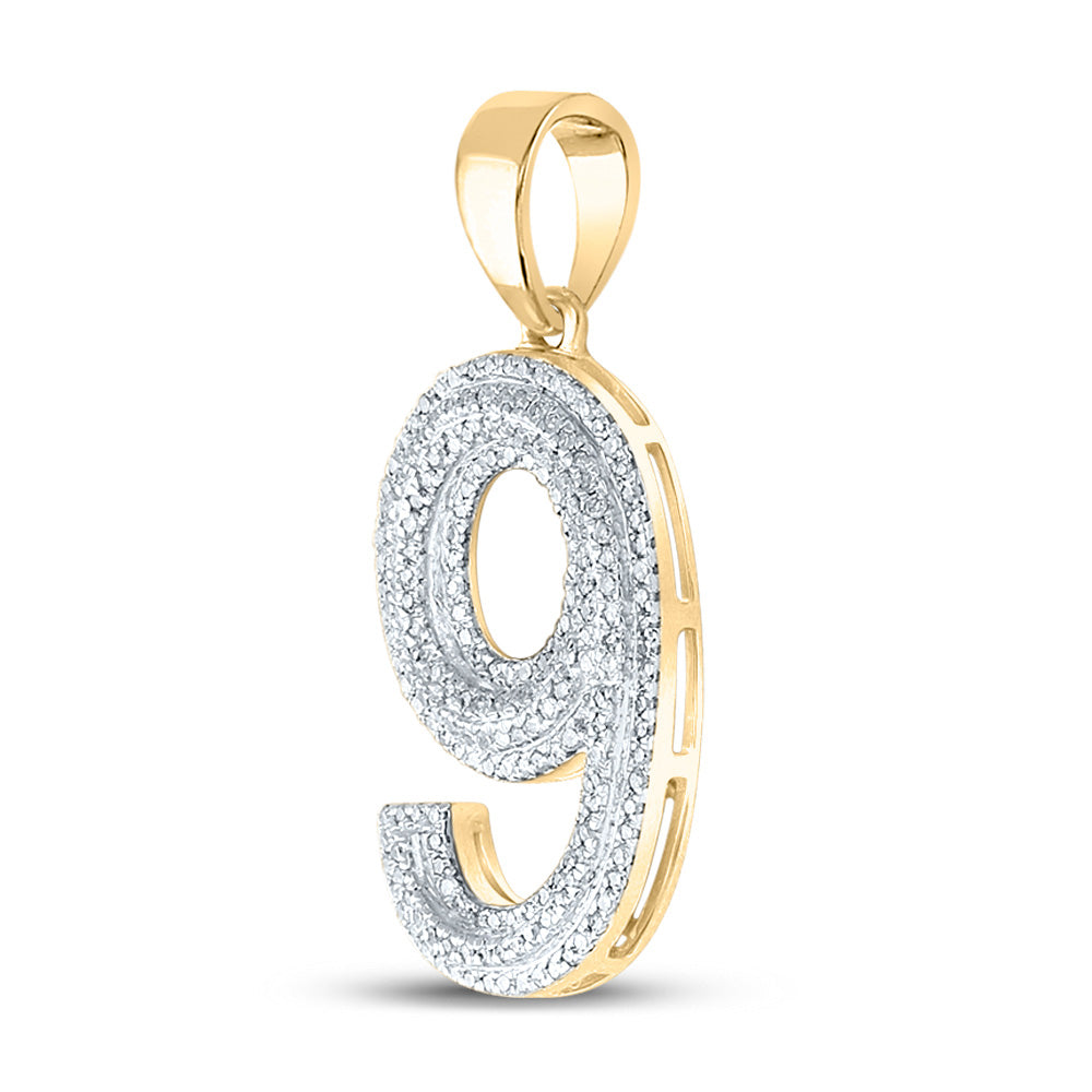 10K Yellow Gold Mens Round Diamond Number Charm Pendant